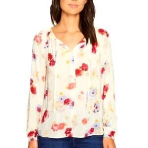 Lucky Brand Blouse Top Women 2X Crinkle Crepe Floral Boho Peasant Drape Floral